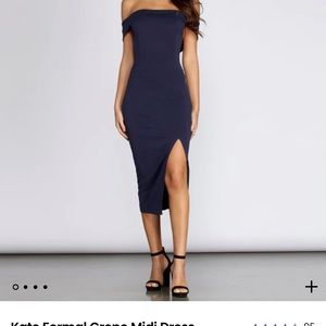 Formal midi dress with slit-Navy